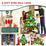 3.2ft DIY Felt Christmas Tree Set for Toddlers, Featuring 5M LED String Lights, 32Pcs Detachable Ornaments and Hanging Rope for Wall, Door or Home Decor