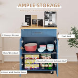 Shintenchi Rolling Kitchen Island Cart with Large Worktop, Cabinet Storage, Drawers, Towel Rack and Wheeled Side-Table Design, White