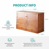 BALUS Queen Murphy Bed Cabinet in Grey-Blue with Tri-Fold Mattress, USB Charging Station, Folding Nightstand Trays, and Storage Drawers