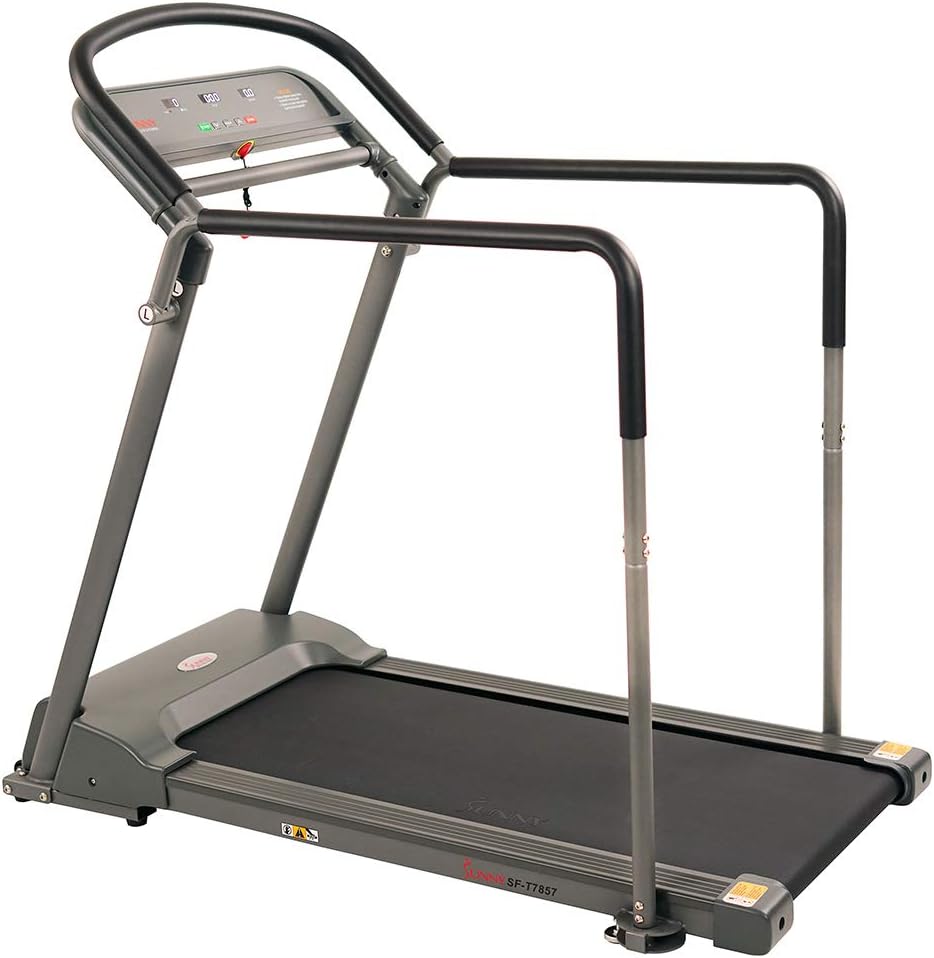 Walking Treadmill with Low, Wide Deck and Multi-Grip Balance Handrails, 295 LB Capacity, Sunny Health & Fitness SF-T7857, Gray