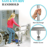 Munzong Toilet Support Rail for Bathroom Safety, 31.3 x 31.5 Inch Satin Brushed Nickel Stainless Steel Grab Bar with Leg, Knurled 1.25?? Tube