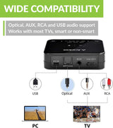 Avantree HT4186 Wireless TV Headphones and Neckband Earbuds with Bluetooth Transmitter, Compatible with Optical Digital Audio, RCA and 3.5mm Aux TVs