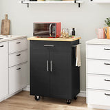 Shintenchi Rolling Kitchen Island Cart with Large Worktop, Cabinet Storage, Drawers, Towel Rack and Wheeled Side-Table Design, White