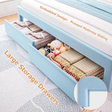 Twin Velvet Platform Bed with Adjustable Wavy Headboard, LED Lighting and Storage Drawer, Beige Upholstered Kids Bed with Solid Wood Slats, No Box Spring Required