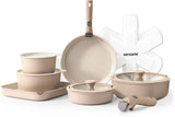 SENSARTE 17-Piece Nonstick Ceramic Cookware Set with Removable Handles, Induction Compatible Pots and Pans, Dishwasher and Oven Safe, Gray