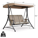 PURPLE LEAF Deluxe 3-Seat Patio Porch Swing with Weather-Resistant Steel Frame, Adjustable Tilt Canopy and Beige Finish