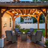 3-Piece Outdoor Patio Furniture Set with Two Swivel Rocker Chairs and Rattan Side Table, Wicker Glider Seating for Deck, Porch or Poolside, Brown and Blue