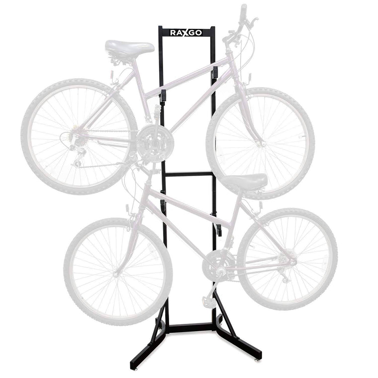 RaxGo Freestanding Bike Storage Rack for 2 Bicycles, Adjustable Hooks for Indoor Garage Use