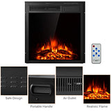 Tangkula 22.5-Inch Electric Fireplace Insert with Remote Control, Freestanding or Recessed Heater, Adjustable Heat, and 7 Log Hearth Flame Settings