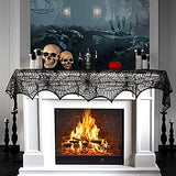 80-Piece Halloween Decor Set with 3D Bats, Spiderweb Fireplace Mantel Scarf, Round Spider Table Cover, Lace Runner and Cobweb Lampshade