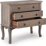 ClickDecor Thomas Antique Country-Style Dresser with 3 Drawers, Curved Legs and Black Ring Handles, Weathered Gray Wood Accent Furniture