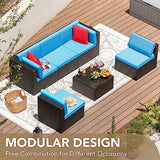 Devoko 6-Piece Beige Patio Conversation Set with Handwoven Rattan Sofa, Sectional Seating, Cushions and Glass Table
