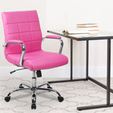 Emma + Oliver Mid-Back Executive Office Chair in Pink Vinyl with Arms, Chrome Base & Swivel Design