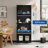 Cozy Castle 71′′ Tall Pantry Cabinet with Four Doors and Adjustable Shelves, Freestanding Wood Storage Cupboard for Kitchen, Dining Room, Living Room or Bathroom, Gray