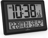 MARATHON Jumbo Atomic Wall Clock with Temperature and Humidity Display, Black