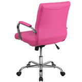 Emma + Oliver Mid-Back Executive Office Chair in Pink Vinyl with Arms, Chrome Base & Swivel Design