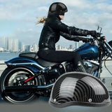 Abody Retro-Style Motorcycle Half Helmet with ABS and Cotton Cap, Carbon Striation, Universal One Size, Washable Design