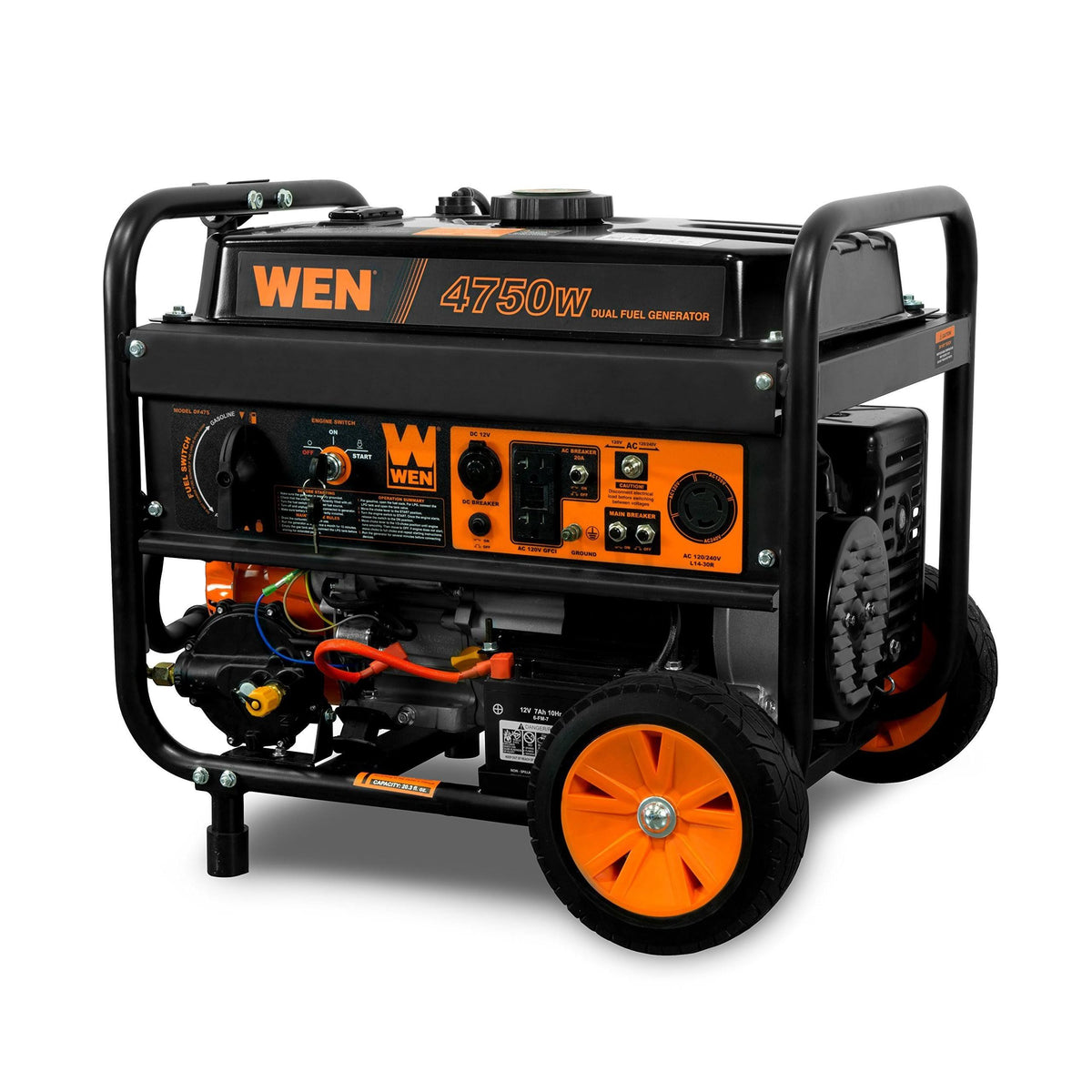 WEN DF475T Dual-Fuel Portable Generator with 4750-Watt Output, 120V/240V Power, Electric Start and Wheel Kit
