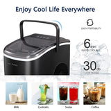Portable Countertop Bullet Ice Maker with Handle, Basket & Scoop, Self-Cleaning 26 Lbs/24H Machine Ready in 6 Minutes, 9 Bullet Ice Cubes for Home, Kitchen, Camping & RV