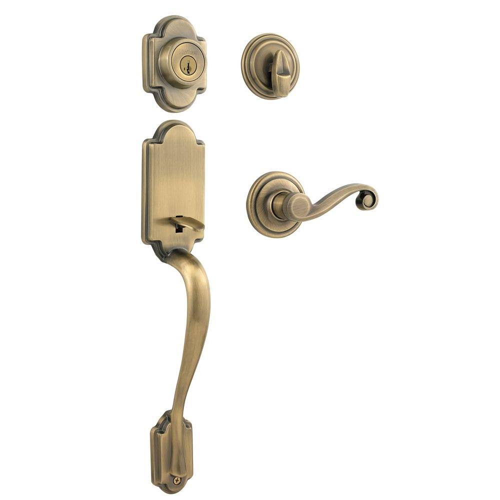 Kwikset Arlington Single-Cylinder Handleset with Lido Lever, SmartKey and Antique Brass Finish