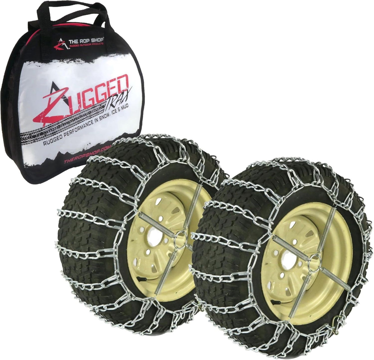 The ROP Shop Pair of 2 Link Tire Chains with Tensioners, 23×10.5×12, for Snow Blowers, Lawn and Garden Tractors, Mowers, Riders, UTVs, ATVs and Utility Vehicles