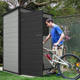 DWVO 5 x 3ft Gray Resin Outdoor Storage Shed with Floor, Window, Waterproof Construction, and Lockable Door for Garden, Yard, or Patio
