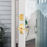 Ideal Security Satin Gold Door Lever with Deadbolt Lock for Storm and Screen Doors