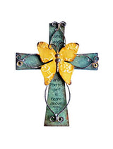MelinSam Wooden Wall Cross with Antiqued Metal Butterfly and Inscribed Inspirational Prayer for Church, Home and Room Decor