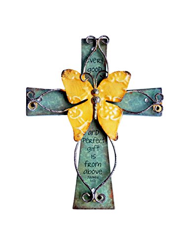 MelinSam Wooden Wall Cross with Antiqued Metal Butterfly and Inscribed Inspirational Prayer for Church, Home and Room Decor