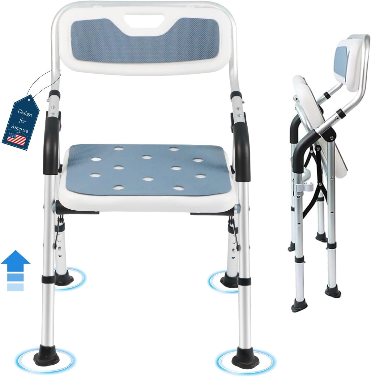 Foldable Shower Chair with Padded Back and Armrests for Elderly and Disabled Adults, Compact Portable Bathroom Seat for Travel and Indoor Use