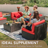 Devoko 6-Piece Beige Patio Conversation Set with Handwoven Rattan Sofa, Sectional Seating, Cushions and Glass Table