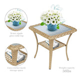 3-Piece Outdoor Patio Furniture Set with Two Swivel Rocker Chairs and Rattan Side Table, Wicker Glider Seating for Deck, Porch or Poolside, Brown and Blue