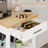 Shintenchi Rolling Kitchen Island Cart with Large Worktop, Cabinet Storage, Drawers, Towel Rack and Wheeled Side-Table Design, White