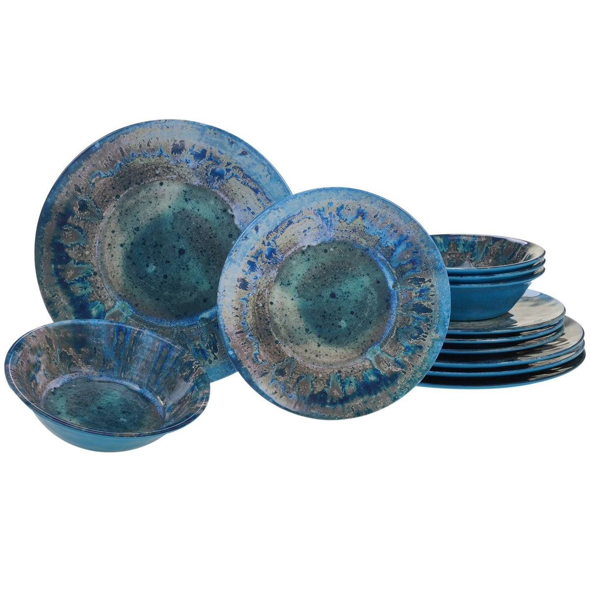 Certified International Radiance Dinnerware Set, 12-Piece Teal Melamine Collection
