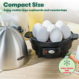 BELLA Rapid Electric Egg Cooker & Omelet Maker with 7-Egg Capacity Tray, Auto Shut-Off, and Settings for Poached, Soft, Medium, and Hard-Boiled Eggs, Black & Steel
