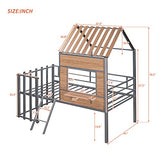 Harper & Bright Designs Twin Low Loft House Bed with Roof, Window, Guardrail and Ladder, Metal Kids Frame for Girls and Boys, White