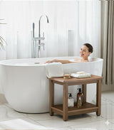 HDPS Waterproof Shower Bench with Adjustable Feet, Non-Slip Poly Lumber Bathroom Seat & Footrest for Shaving Legs, Brown
