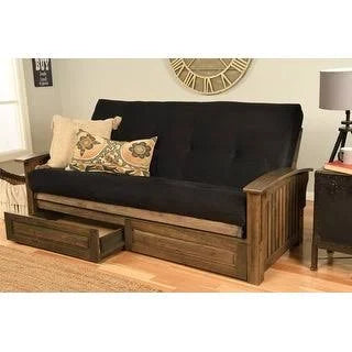 Copper Grove Kostandovo Storage Futon with Suede Black Mattress and Rustic Walnut Finish