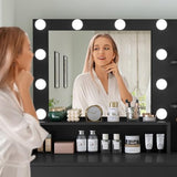 Makeup Vanity Desk with Mirror, 10 Lights, 5 Drawers and 3 Storage Shelves, Dressing Table with 3 Color Modes and Adjustable Brightness, 35.4-Inch, Black