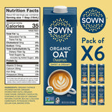 SOWN Organic Oat Creamer, Unsweetened Barista-Style Plant-Based Milk, 32 oz Pack of 6