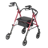 Red Drive Medical Aluminum Rollator with Adjustable Height and 6-Inch Casters