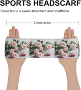 Stretchy Moisture-Wicking Sports Headband with Flowers on White Design for Women and Men, Running, Yoga and Gym Workouts