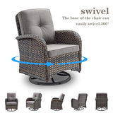 3-Piece Outdoor Patio Furniture Set with Two Swivel Rocker Chairs and Rattan Side Table, Wicker Glider Seating for Deck, Porch or Poolside, Brown and Blue