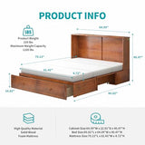 BALUS Queen Murphy Bed Cabinet in Grey-Blue with Tri-Fold Mattress, USB Charging Station, Folding Nightstand Trays, and Storage Drawers