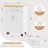 Shintenchi Rolling Kitchen Island Cart with Large Worktop, Cabinet Storage, Drawers, Towel Rack and Wheeled Side-Table Design, White