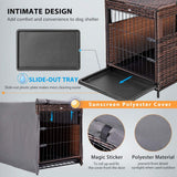DEStar Heavy-Duty PE Rattan Wicker Dog Crate, Indoor/Outdoor Puppy Shelter with Removable Tray and UV-Resistant Cover