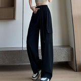 Womens High-Waisted Wide-Leg Cargo Sweatpants with Quick-Dry Stretch Fabric, Drawstring Waist and Baggy Y2K Streetwear Style
