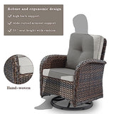 3-Piece Outdoor Patio Furniture Set with Two Swivel Rocker Chairs and Rattan Side Table, Wicker Glider Seating for Deck, Porch or Poolside, Brown and Blue