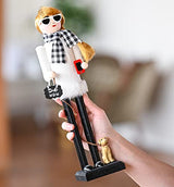 Ornativity Christmas Dog Mom Nutcracker, 15 in, White and Black Wooden Woman with Dog on Leash and Smartphone, Holiday Decoration