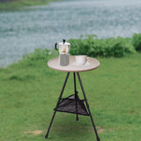 Lightweight Round Folding Picnic Table with Mesh Pocket, Portable Outdoor Tea and Coffee Side Table for Beach, Patio, Fishing, Camping or Garden